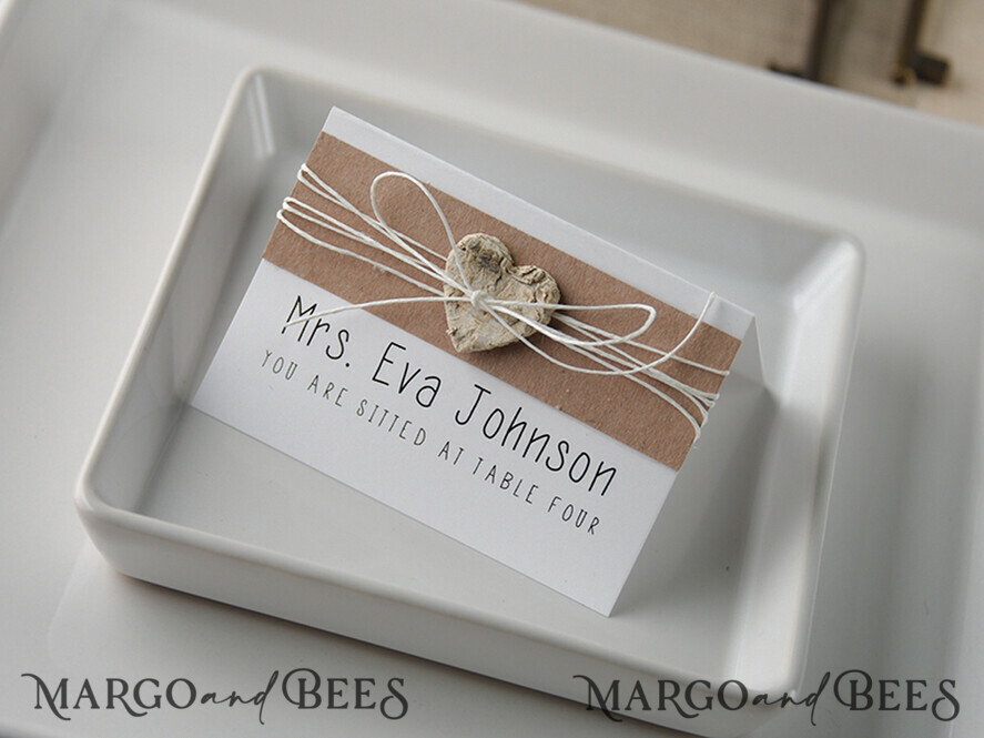 PLACE CARDS / TABLE CARDS rustic and lace Elegant Eco White Wedding Place Cards with Wooden Heart, White Wedding Name Tags with White Twine and Birch Heart, Rustic Wedding Stationery, Editable Text