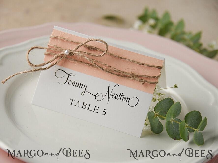 PLACE CARDS / TABLE CARDS rustic and lace Elegant Eco White and Pink Wedding Place Cards with Burlap Twine, White Wedding Name Tags with Burlap Twine and Birch Heart, Rustic Wedding Stationery, Editable