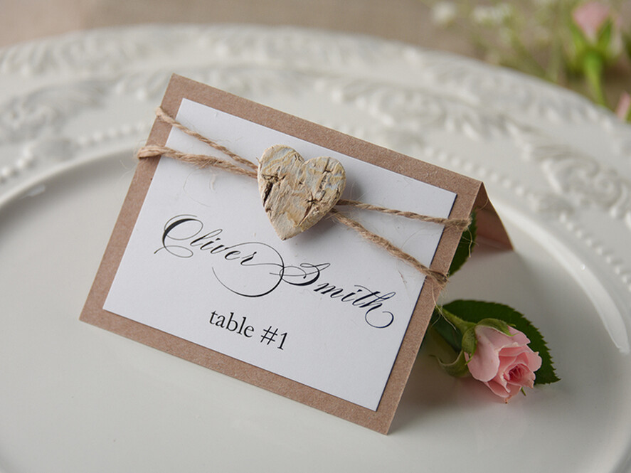PLACE CARDS / TABLE CARDS rustic and lace Elegant Eco White Wedding Place Cards with Wooden Heart, White Wedding Name Tags with Burlap Twine and Birch Heart, Rustic Wedding Stationery, Editable Text