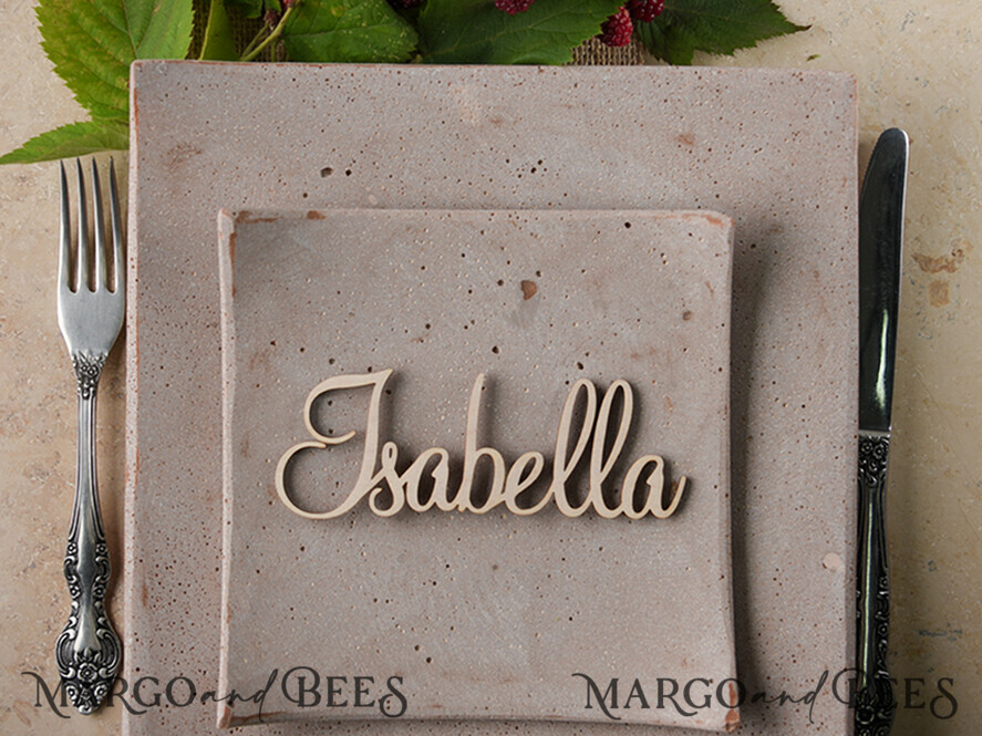 PLACE CARDS / TABLE CARDS Acrylic Gold Clear / Wood 3D Custom Wedding 3D Wood Place Cards with Stand, Rustic Name Wooden Escort Cards, Boho Laser Cut Name Cards, Guest Names Wedding Cards, Rustic Wedding Signage