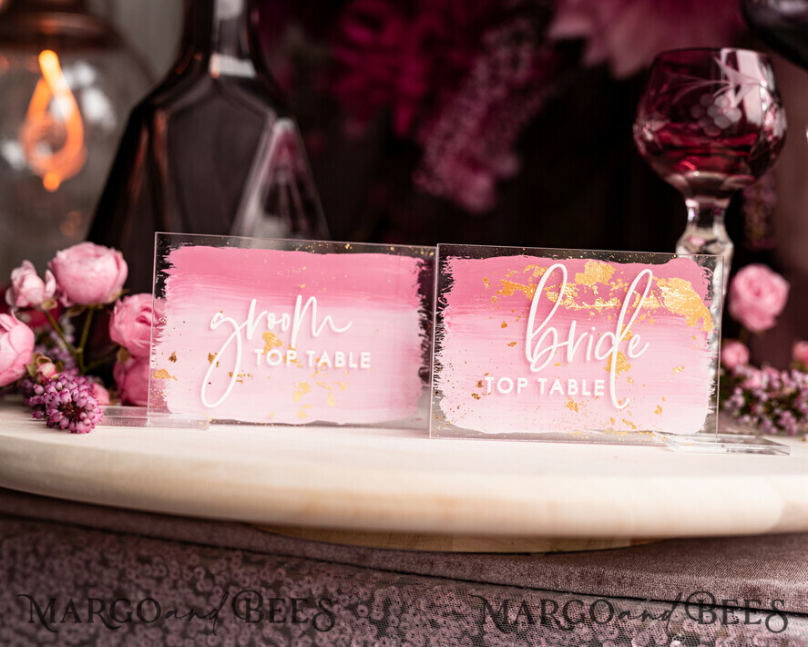 PLACE CARDS / TABLE CARDS Acrylic Gold Clear / Wood 3D Modern Ombre Pale Pink Mauve Acrylic Place card, Wedding Place Cards, Dusty Rose Name Card premium, Transparent Acryl Seating Card, Painted Luxury Escort Cards