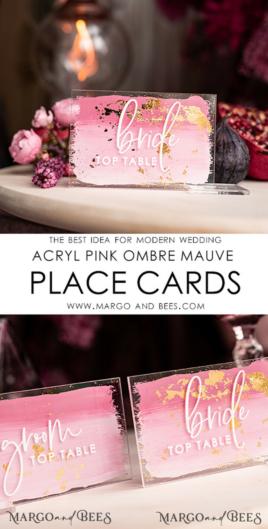 PLACE CARDS / TABLE CARDS Acrylic Gold Clear / Wood 3D Modern Ombre Pale Pink Mauve Acrylic Place card, Wedding Place Cards, Dusty Rose Name Card premium, Transparent Acryl Seating Card, Painted Luxury Escort Cards