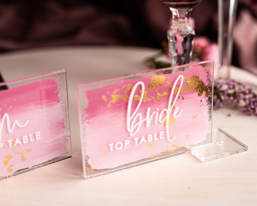 PLACE CARDS / TABLE CARDS Acrylic Gold Clear / Wood 3D Modern Ombre Pale Pink Mauve Acrylic Place card, Wedding Place Cards, Dusty Rose Name Card premium, Transparent Acryl Seating Card, Painted Luxury Escort Cards