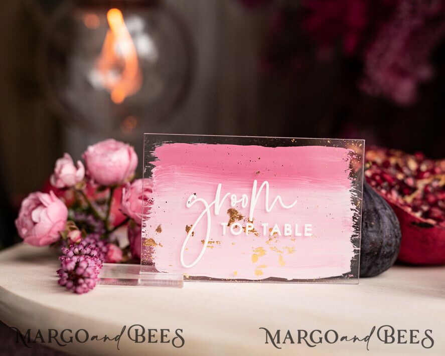 PLACE CARDS / TABLE CARDS Acrylic Gold Clear / Wood 3D Modern Ombre Pale Pink Mauve Acrylic Place card, Wedding Place Cards, Dusty Rose Name Card premium, Transparent Acryl Seating Card, Painted Luxury Escort Cards