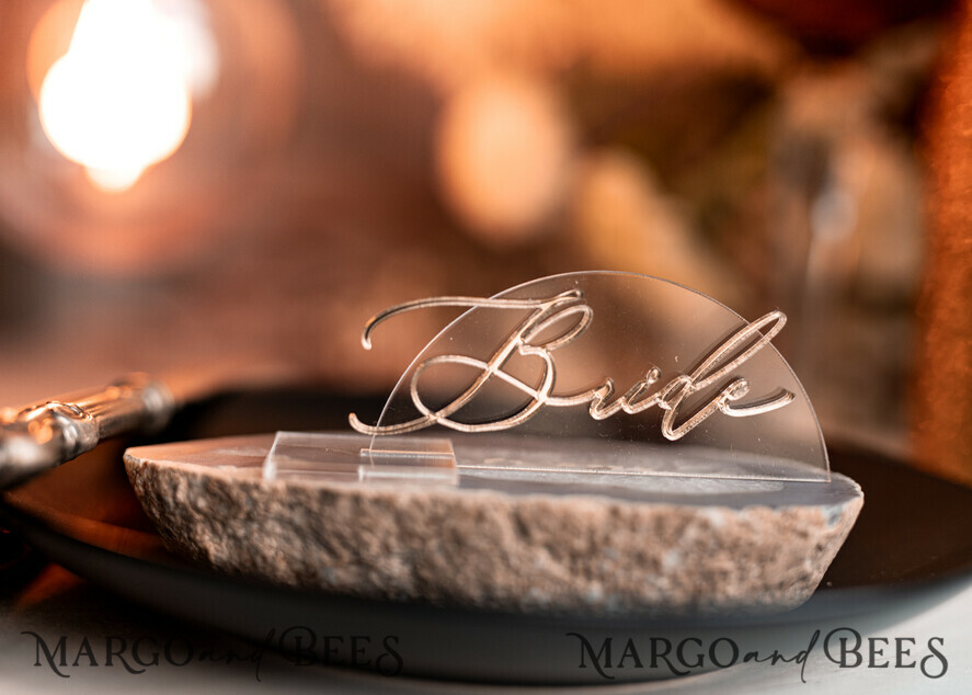 PLACE CARDS / TABLE CARDS Acrylic Gold Clear / Wood 3D Modern Half Arch Acrylic Place Card with Stand, Premium Wedding Seat Cards, Clear Acrylic Name Card, Luxury Seating Card, Gold 3D Guest Names, Editable Text