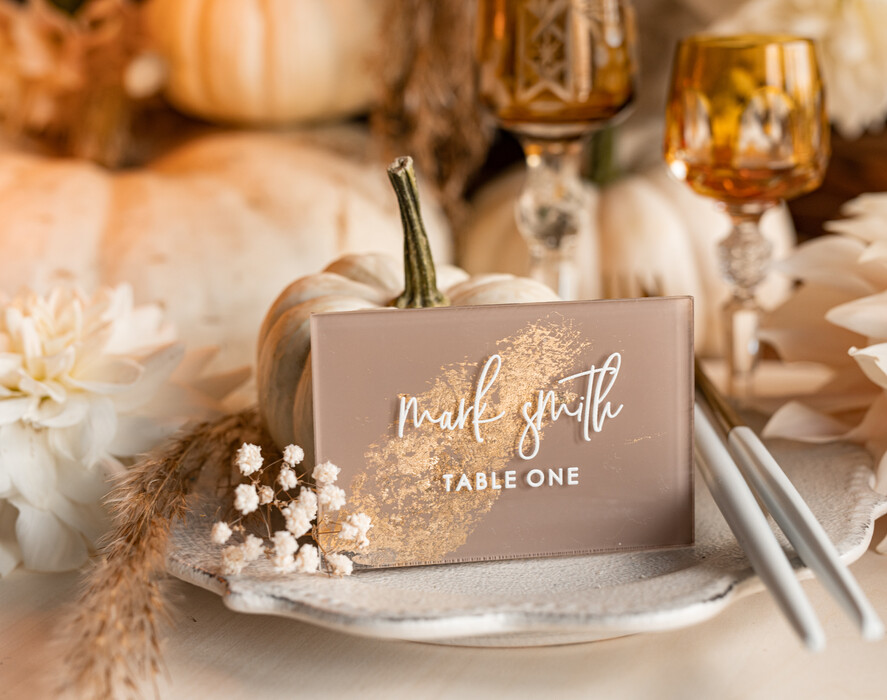 PLACE CARDS / TABLE CARDS Acrylic Gold Clear / Wood 3D Acrylic Beige place cards with stand, Clear Acrylic and gold place cards, Nude Taupe Gold Plexi place cards, Tan Luxury Wedding Table Decor place cards, Earthy Wedding Signage Golden mirror place cards