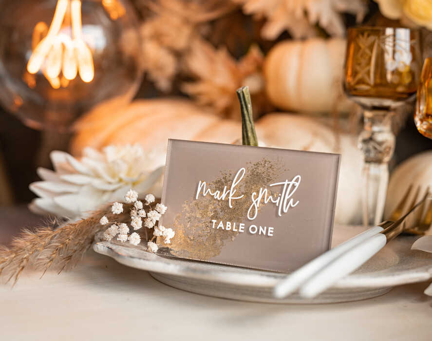 PLACE CARDS / TABLE CARDS Acrylic Gold Clear / Wood 3D Acrylic Beige place cards with stand, Clear Acrylic and gold place cards, Nude Taupe Gold Plexi place cards, Tan Luxury Wedding Table Decor place cards, Earthy Wedding Signage Golden mirror place cards