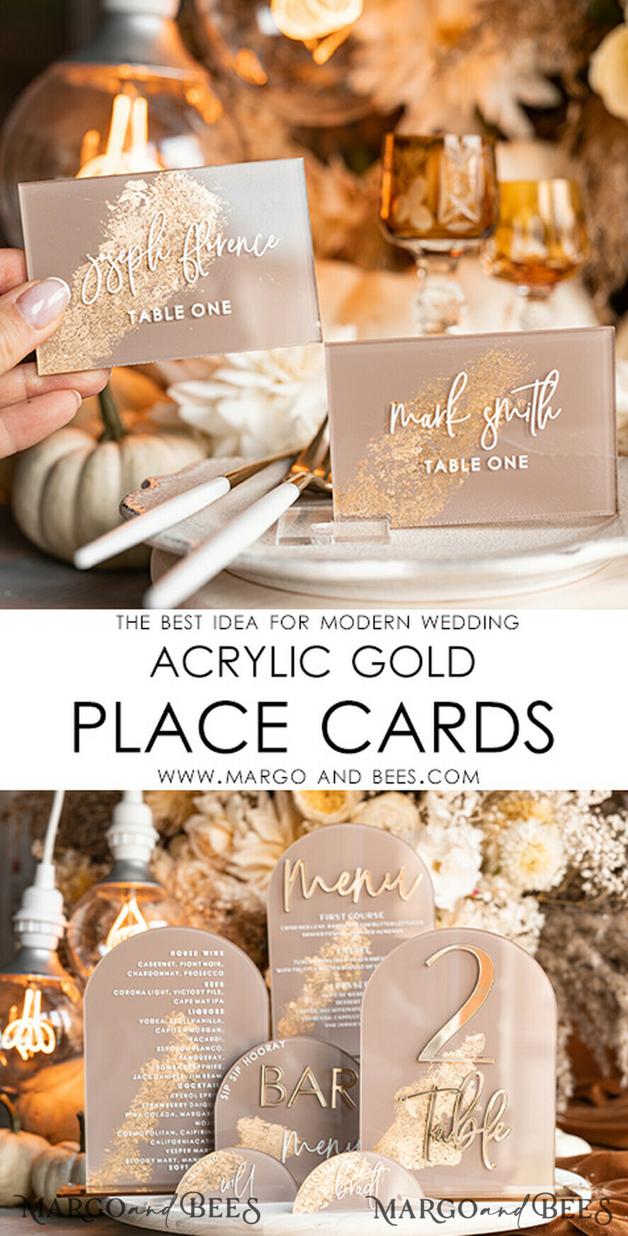 PLACE CARDS / TABLE CARDS Acrylic Gold Clear / Wood 3D Acrylic Beige place cards with stand, Clear Acrylic and gold place cards, Nude Taupe Gold Plexi place cards, Tan Luxury Wedding Table Decor place cards, Earthy Wedding Signage Golden mirror place cards