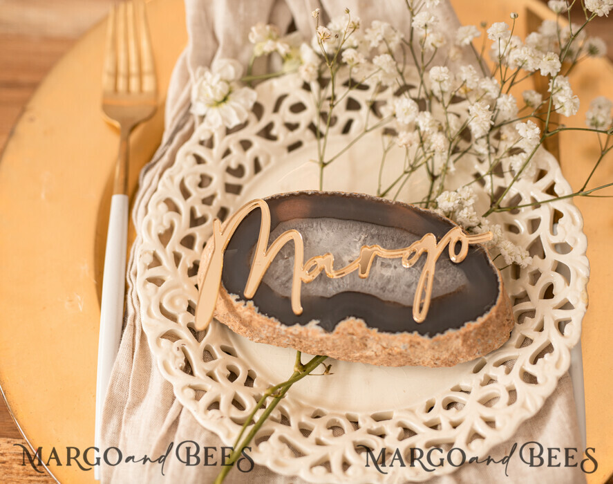 PLACE CARDS / TABLE CARDS Acrylic Gold Clear / Wood 3D Custom Elegant Gold Acrylic Place Card, Engraved Name Premium Luxury Seating Card, Gold Simple Elegant Names Guest Escort Cards, Place Cards For Wedding Guests