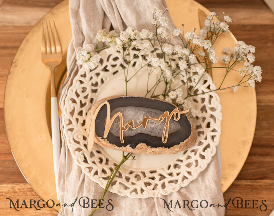 PLACE CARDS / TABLE CARDS Acrylic Gold Clear / Wood 3D Custom Elegant Gold Acrylic Place Card, Engraved Name Premium Luxury Seating Card, Gold Simple Elegant Names Guest Escort Cards, Place Cards For Wedding Guests
