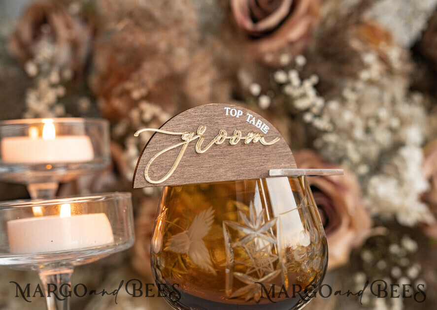 PLACE CARDS / TABLE CARDS Acrylic Gold Clear / Wood 3D Rustic Arch Place Card with Stand, modern wood Name Cards, Premium Arch Golden Seating Cards, Wooden Gold mirror Escort Cards, Boho Natural Place Cards