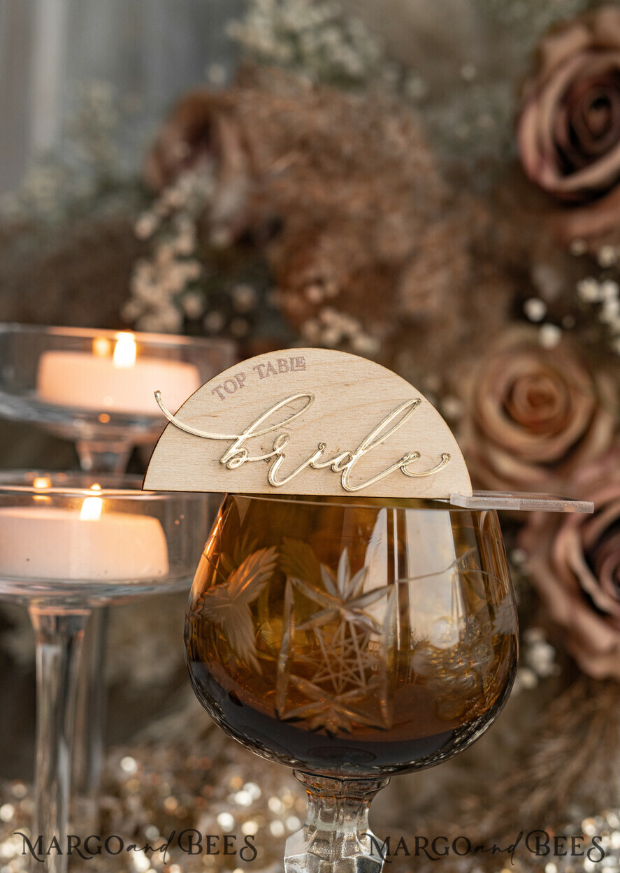 PLACE CARDS / TABLE CARDS Acrylic Gold Clear / Wood 3D Rustic Arch Place Card with Stand, modern wood Name Cards, Premium Arch Golden Seating Cards, Wooden Gold mirror Escort Cards, Boho Natural Place Cards