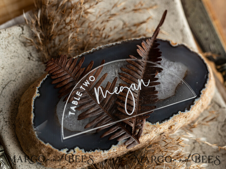 PLACE CARDS / TABLE CARDS Acrylic Gold Clear / Wood 3D Modern Arch Acrylic Place card, Wedding Place Cards,  Arch Clear Name Card premium, luxury seating card
