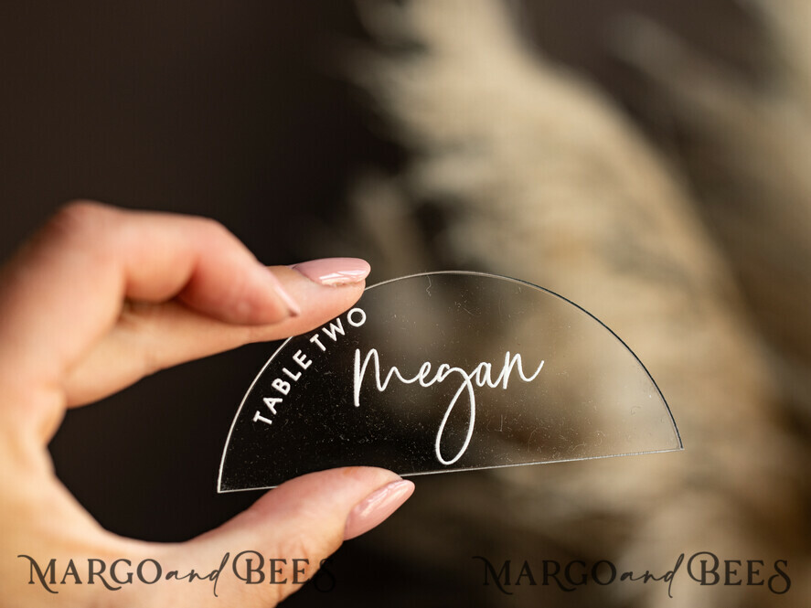 PLACE CARDS / TABLE CARDS Acrylic Gold Clear / Wood 3D Modern Arch Acrylic Place card, Wedding Place Cards,  Arch Clear Name Card premium, luxury seating card
