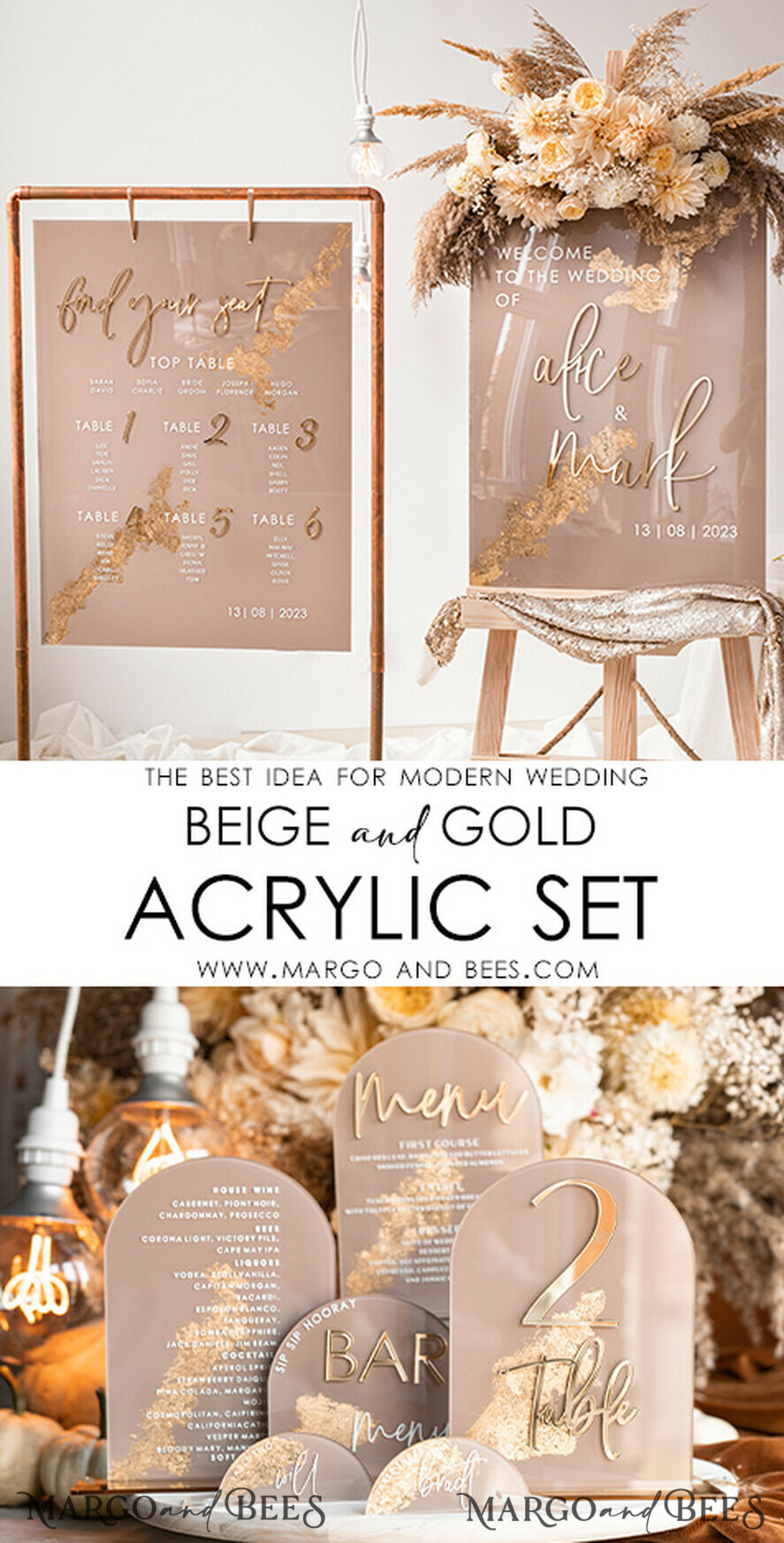 PLACE CARDS / TABLE CARDS Acrylic Gold Clear / Wood 3D Acrylic Arch Beige Place Card with Stand, Clear Acryl and Gold Flat Place Card, Nude Gold Plexi Flat Place Card, Tan Luxury Wedding Table Decor, Earthy Wedding