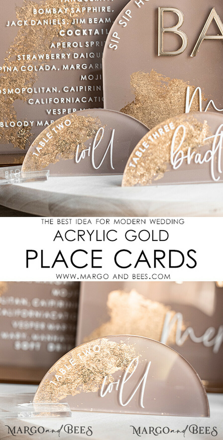 PLACE CARDS / TABLE CARDS Acrylic Gold Clear / Wood 3D Acrylic Arch Beige Place Card with Stand, Clear Acryl and Gold Flat Place Card, Nude Gold Plexi Flat Place Card, Tan Luxury Wedding Table Decor, Earthy Wedding