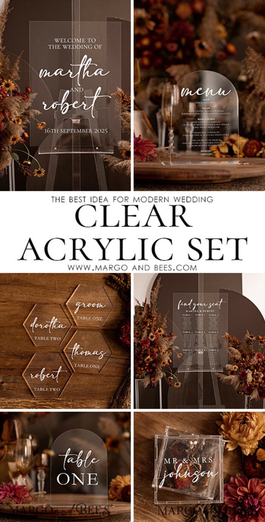 PLACE CARDS / TABLE CARDS Acrylic Gold Clear / Wood 3D Modern Hexagon Acrylic Place Cards with Stand, Wedding Place Cards, Geometric Clear Acryl Name Card, Premium Luxury Seating Card, Editable Text Escort Cards