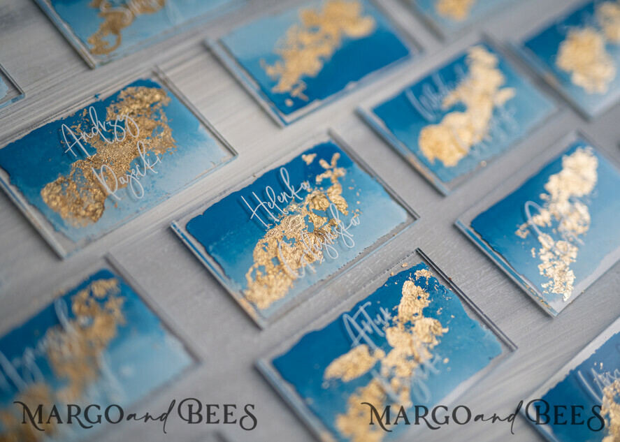 PLACE CARDS / TABLE CARDS Acrylic Gold Clear / Wood 3D Modern Ombre sky blue Acrylic Place card, Wedding Place Cards, Royal Blue Name Card premium, Transparent Acryl Seating Card, Painted Luxury Escort Cards