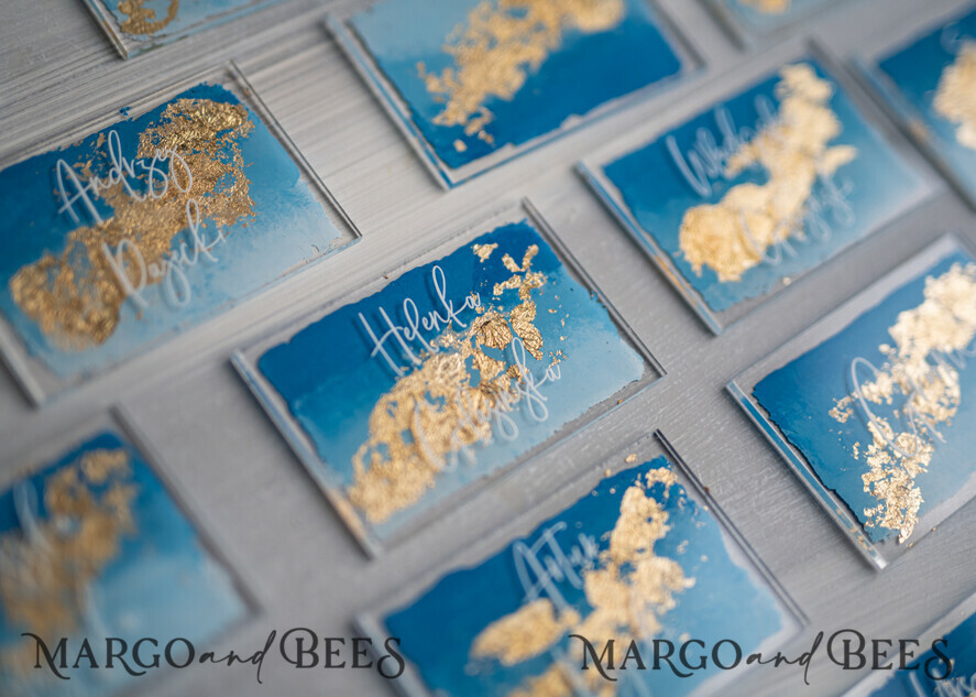 PLACE CARDS / TABLE CARDS Acrylic Gold Clear / Wood 3D Modern Ombre sky blue Acrylic Place card, Wedding Place Cards, Royal Blue Name Card premium, Transparent Acryl Seating Card, Painted Luxury Escort Cards