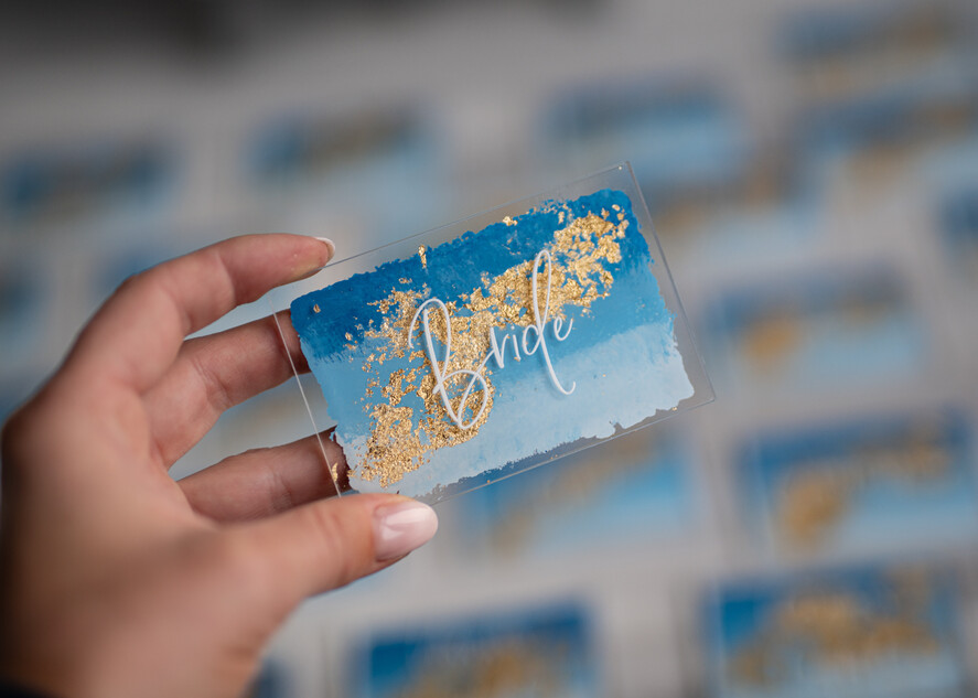 PLACE CARDS / TABLE CARDS Acrylic Gold Clear / Wood 3D Modern Ombre sky blue Acrylic Place card, Wedding Place Cards, Royal Blue Name Card premium, Transparent Acryl Seating Card, Painted Luxury Escort Cards