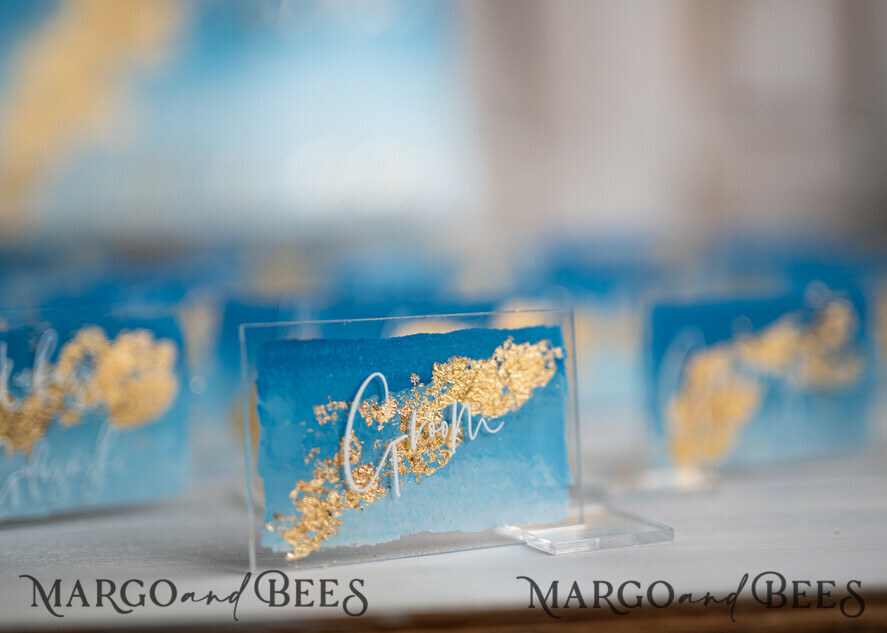 PLACE CARDS / TABLE CARDS Acrylic Gold Clear / Wood 3D Modern Ombre sky blue Acrylic Place card, Wedding Place Cards, Royal Blue Name Card premium, Transparent Acryl Seating Card, Painted Luxury Escort Cards