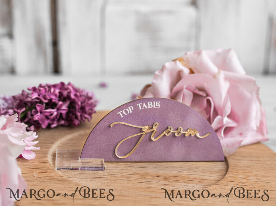PLACE CARDS / TABLE CARDS Acrylic Gold Clear / Wood 3D Modern Mauve Arch Acrylic Place Card with Stand, Premium Wedding Seat Cards, Clear Acrylic Name Card, Luxury Seating Card, Gold 3D Guest Names, Editable Text