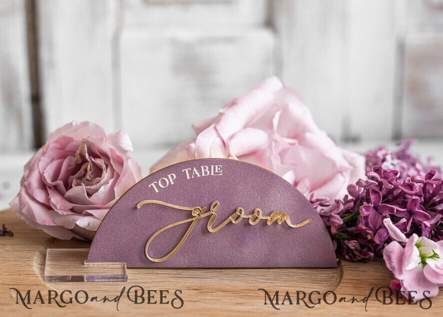 PLACE CARDS / TABLE CARDS Acrylic Gold Clear / Wood 3D Modern Mauve Arch Acrylic Place Card with Stand, Premium Wedding Seat Cards, Clear Acrylic Name Card, Luxury Seating Card, Gold 3D Guest Names, Editable Text