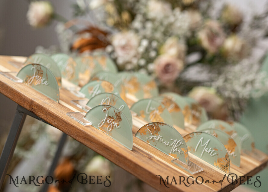 PLACE CARDS / TABLE CARDS Acrylic Gold Clear / Wood 3D Acrylic Arch Sage Green Flat Place Card with stand, Painted Acrylic & Gold Flat Place Card, Greenery Gold Plexi Flat Place Card, Garden Luxury Wedding Table Decor