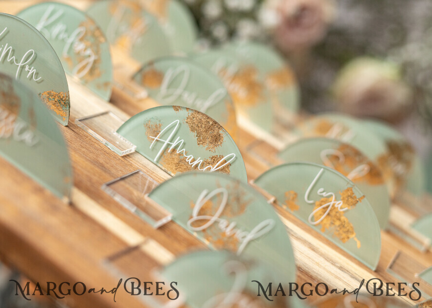 PLACE CARDS / TABLE CARDS Acrylic Gold Clear / Wood 3D Acrylic Arch Sage Green Flat Place Card with stand, Painted Acrylic & Gold Flat Place Card, Greenery Gold Plexi Flat Place Card, Garden Luxury Wedding Table Decor