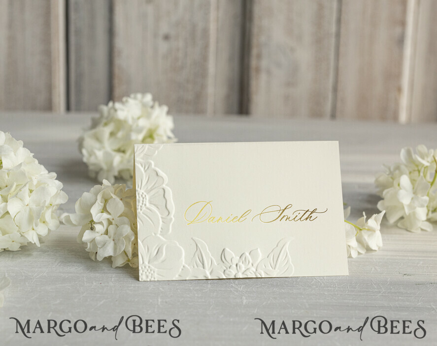 PLATZKARTEN / TISCHKARTEN  
 Luxus Premium Glitzer/ Gold/ Silber/ Roségold Elegante geprägte Elfenbein-Hochzeitsplatzkarten, kleine Tischkarten mit goldfarbigem Rand, Zeltkarten, Empfangskarten, Namenskarten, Ecru Tischnamenskarten, personalisierte Hochzeitsdekoration, bearbeitbarer Text