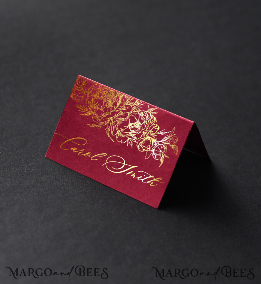 PLACE CARDS / TABLE CARDS Luxury Premium Glitter/ Gold/ Silver/ Rose Gold Elegant Gold Burgundy Wedding Place Cards, Gold Foil Luxurious Marsala Seating Cards, Modern Wedding Name Tags For Your Wedding Tables, Peony Glamour Place Card