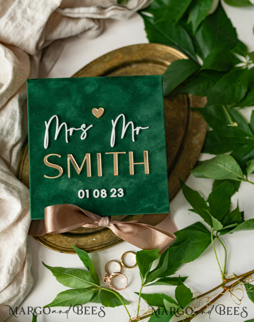 RINGTRÄGERBOXEN & KISSEN Samtkästchen für den Trauungszeremonie Grüne goldene Samt-Ringbox für die Zeremonie, Ringbox für die Hochzeitszeremonie mit 3 Ringen aus Samt, Boho Glam Hochzeitsringboxen für ihn und sie, luxuriöse Samt-Ringbox doppelt in benutzerdefinierten Farben.