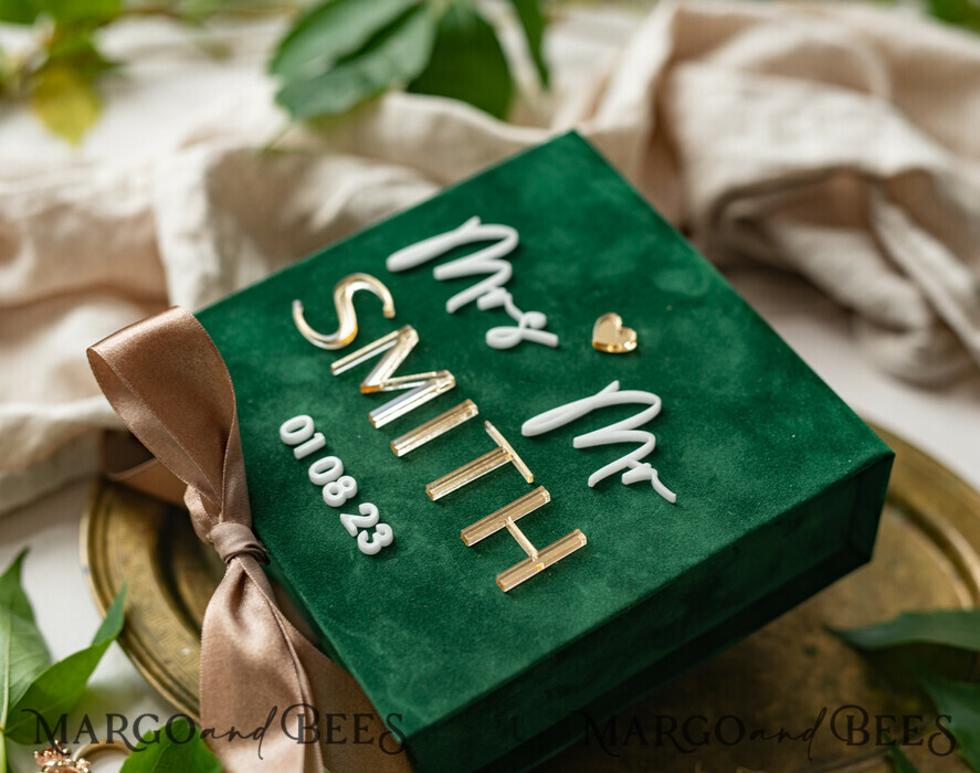 RINGTRÄGERBOXEN & KISSEN Samtkästchen für den Trauungszeremonie Grüne goldene Samt-Ringbox für die Zeremonie, Ringbox für die Hochzeitszeremonie mit 3 Ringen aus Samt, Boho Glam Hochzeitsringboxen für ihn und sie, luxuriöse Samt-Ringbox doppelt in benutzerdefinierten Farben.