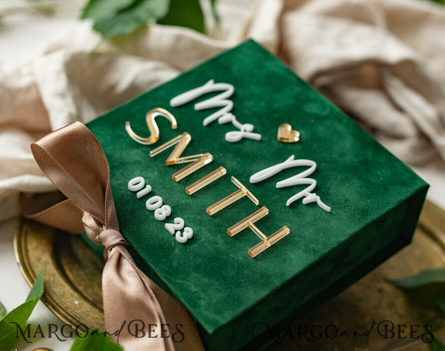 RINGTRÄGERBOXEN & KISSEN Samtkästchen für den Trauungszeremonie Grüne goldene Samt-Ringbox für die Zeremonie, Ringbox für die Hochzeitszeremonie mit 3 Ringen aus Samt, Boho Glam Hochzeitsringboxen für ihn und sie, luxuriöse Samt-Ringbox doppelt in benutzerdefinierten Farben.