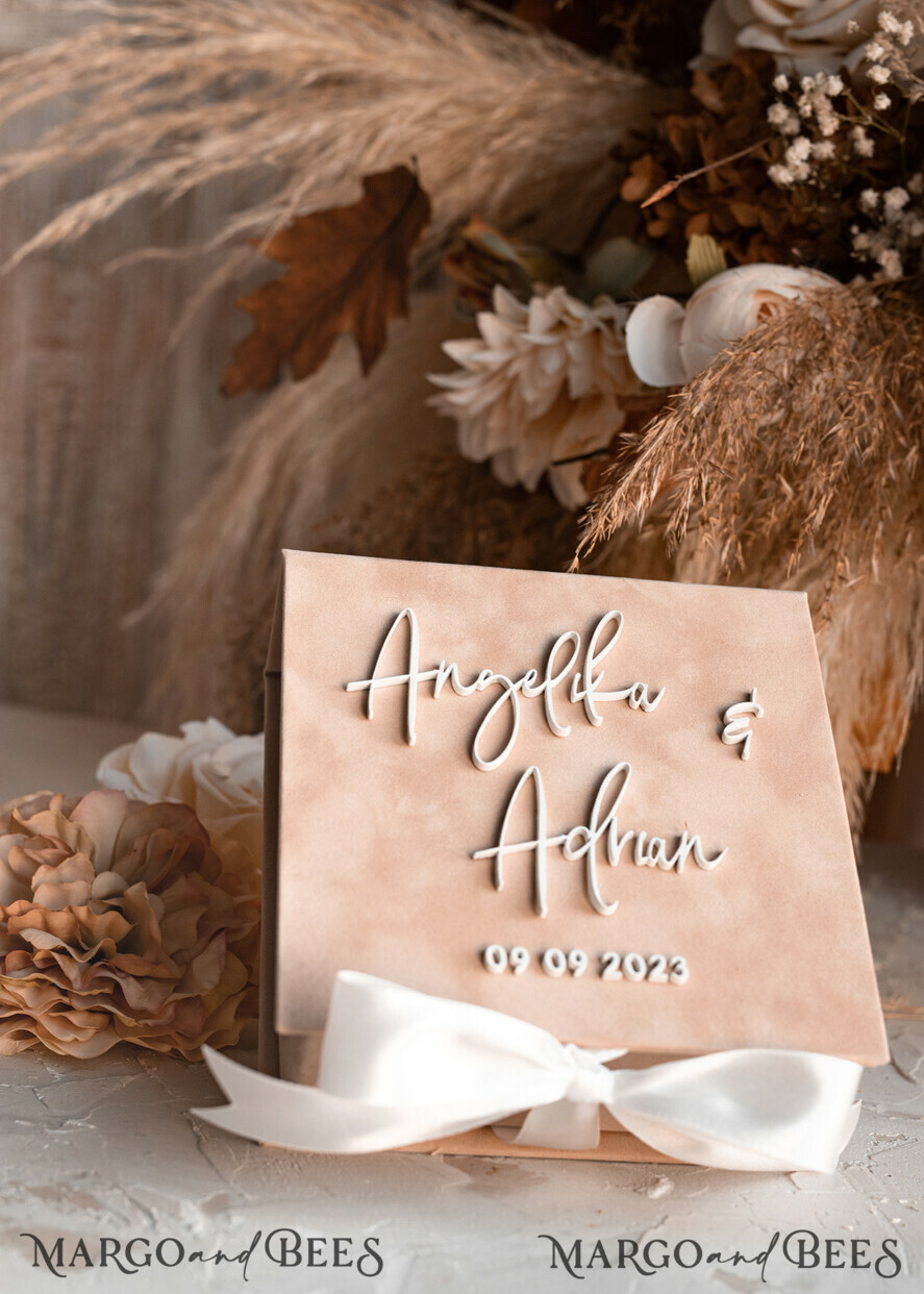 RINGTRÄGERBOXEN & KISSEN Samtkästchen für den Trauungszeremonie Beige Weiße Samt Hochzeit Ring Box für Zeremonie, Nude Ring Box für Hochzeitszeremonie 3 Ringe samt, Boho Glam Hochzeit Ring Boxen für ihn und sie, Luxus Samt Ring Box doppelt benutzerdefinierte Farben.