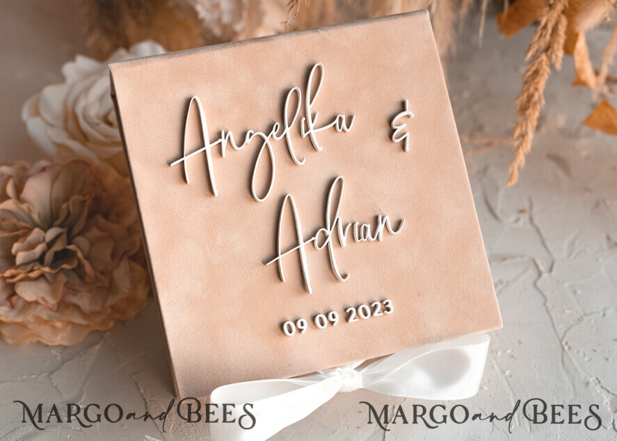 RINGTRÄGERBOXEN & KISSEN Samtkästchen für den Trauungszeremonie Beige Weiße Samt Hochzeit Ring Box für Zeremonie, Nude Ring Box für Hochzeitszeremonie 3 Ringe samt, Boho Glam Hochzeit Ring Boxen für ihn und sie, Luxus Samt Ring Box doppelt benutzerdefinierte Farben.