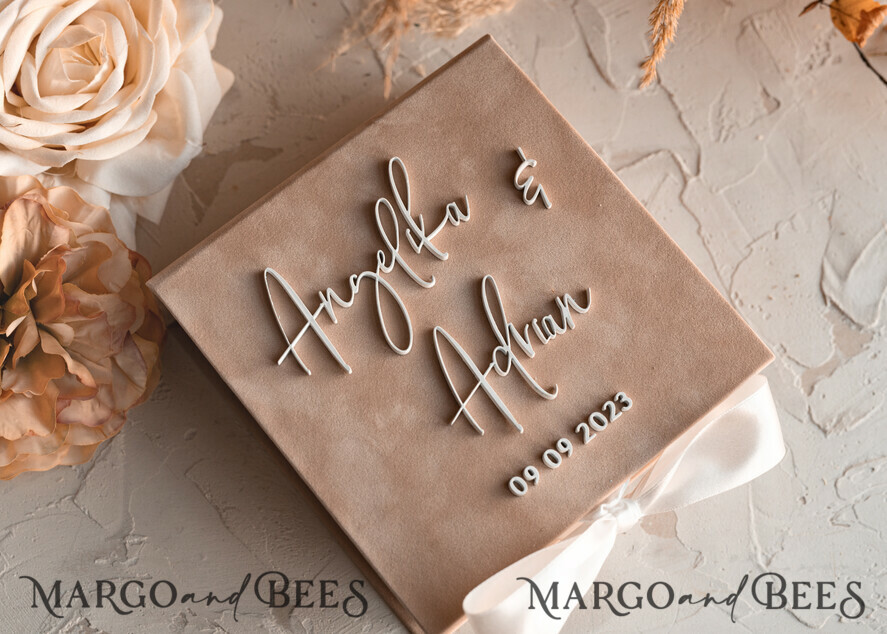 RINGTRÄGERBOXEN & KISSEN Samtkästchen für den Trauungszeremonie Beige Weiße Samt Hochzeit Ring Box für Zeremonie, Nude Ring Box für Hochzeitszeremonie 3 Ringe samt, Boho Glam Hochzeit Ring Boxen für ihn und sie, Luxus Samt Ring Box doppelt benutzerdefinierte Farben.