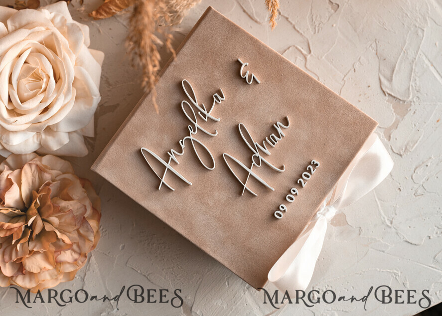 RINGTRÄGERBOXEN & KISSEN Samtkästchen für den Trauungszeremonie Beige Weiße Samt Hochzeit Ring Box für Zeremonie, Nude Ring Box für Hochzeitszeremonie 3 Ringe samt, Boho Glam Hochzeit Ring Boxen für ihn und sie, Luxus Samt Ring Box doppelt benutzerdefinierte Farben.