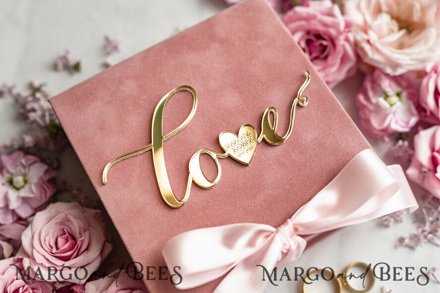 RINGTRÄGERBOXEN & KISSEN Samtkästchen für den Trauungszeremonie Ringbox für die Hochzeitszeremonie 3 Ringe, Blush Pink Goldene Samt-Hochzeitsringbox für die Zeremonie, Glamour Hochzeitsringboxen für ihn und sie, Luxus Samt-Ringbox doppelt, individuelle Farben.