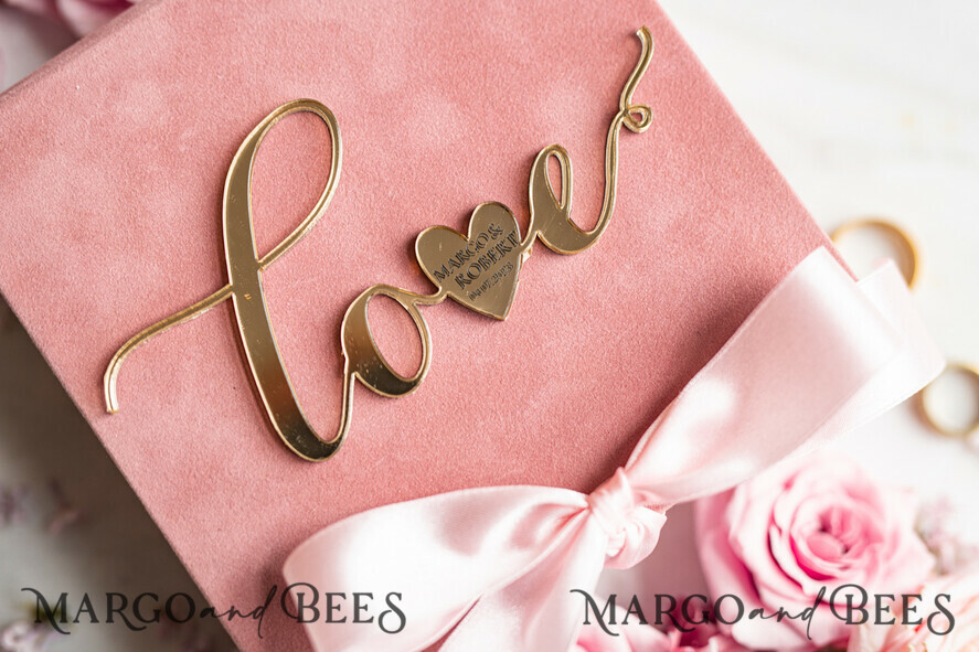 RINGTRÄGERBOXEN & KISSEN Samtkästchen für den Trauungszeremonie Ringbox für die Hochzeitszeremonie 3 Ringe, Blush Pink Goldene Samt-Hochzeitsringbox für die Zeremonie, Glamour Hochzeitsringboxen für ihn und sie, Luxus Samt-Ringbox doppelt, individuelle Farben.