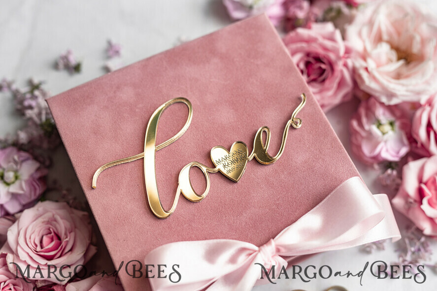RINGTRÄGERBOXEN & KISSEN Samtkästchen für den Trauungszeremonie Ringbox für die Hochzeitszeremonie 3 Ringe, Blush Pink Goldene Samt-Hochzeitsringbox für die Zeremonie, Glamour Hochzeitsringboxen für ihn und sie, Luxus Samt-Ringbox doppelt, individuelle Farben.