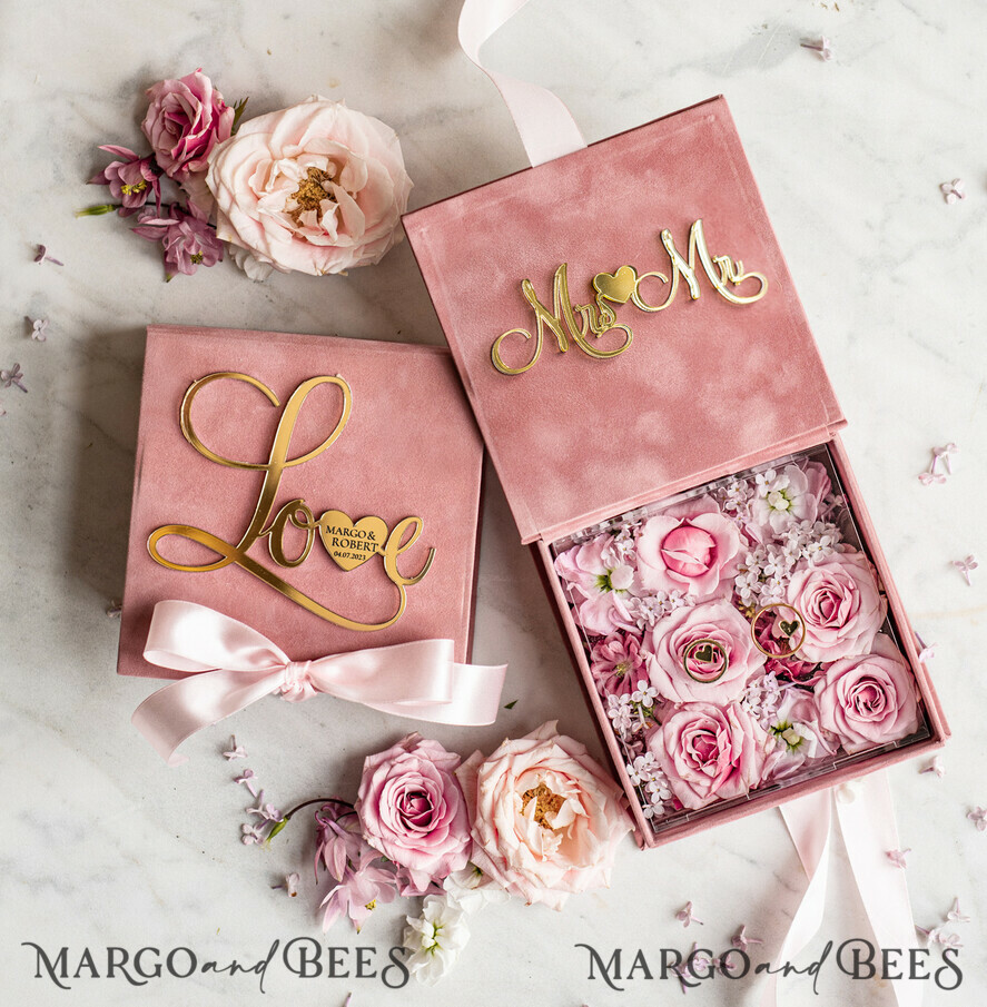 RING BEARER BOXES & PILLOWS Velvet ring box for wedding ceremony Ring Box for Wedding Ceremony 3 rings, Blush Pink Golden velvet Wedding Ring Box for ceremony ceremony velvet, Glamour Wedding Ring Boxes his hers, Luxury Velvet Ring box double Custom Colors