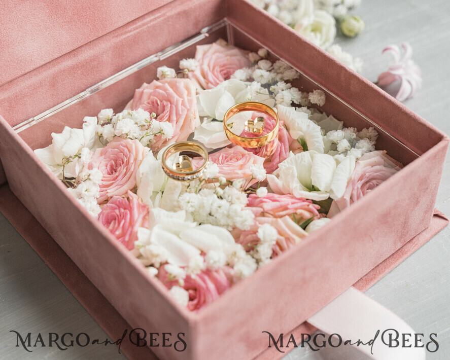 RING BEARER BOXES & PILLOWS Velvet ring box for wedding ceremony Luxury Velvet Wedding rings Box, Glamour blush pink and gold Wedding rings Box,Elegant Wedding Box velvet blusch Pink,  Handmade Wedding rings Box