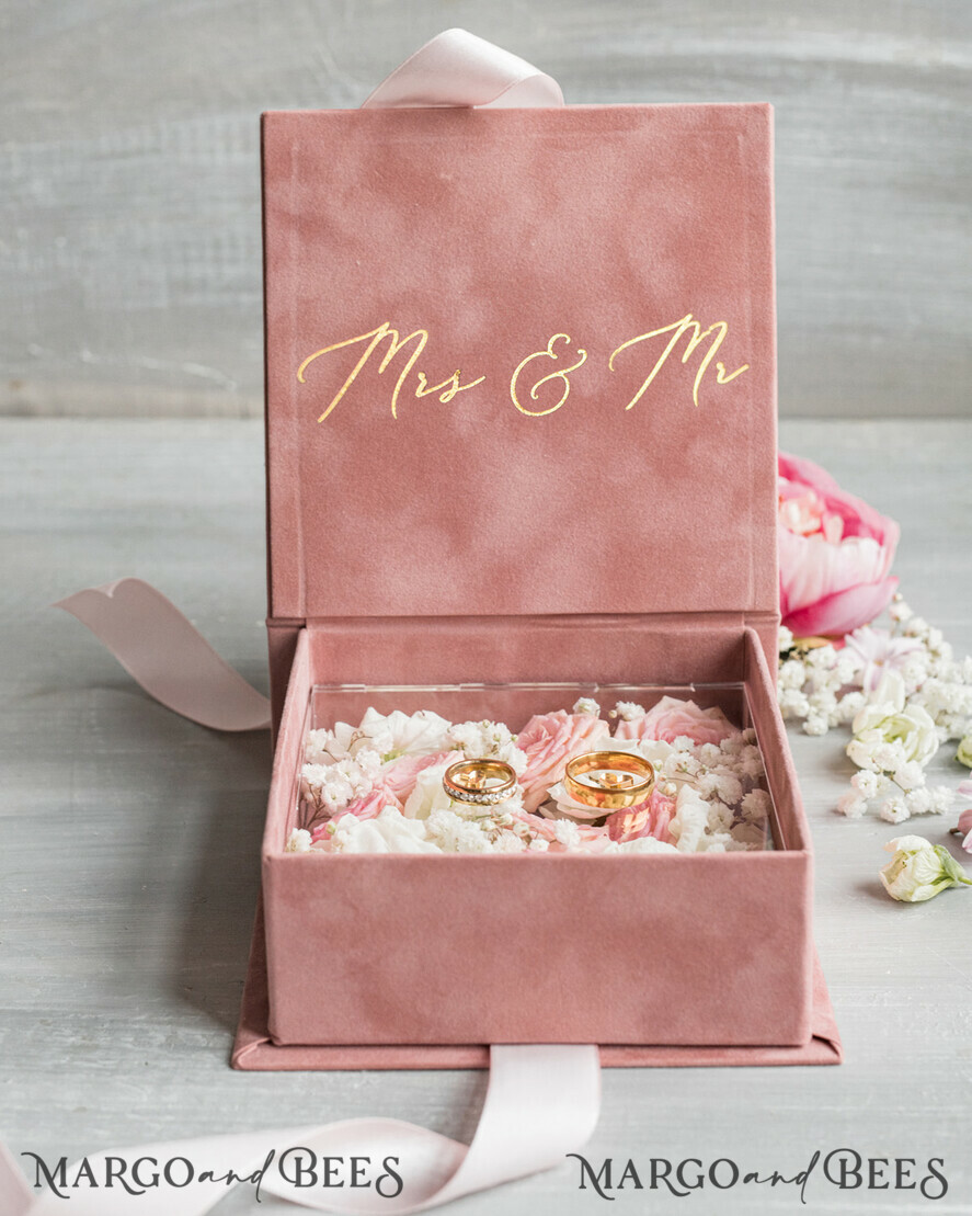 RING BEARER BOXES & PILLOWS Velvet ring box for wedding ceremony Luxury Velvet Wedding rings Box, Glamour blush pink and gold Wedding rings Box,Elegant Wedding Box velvet blusch Pink,  Handmade Wedding rings Box