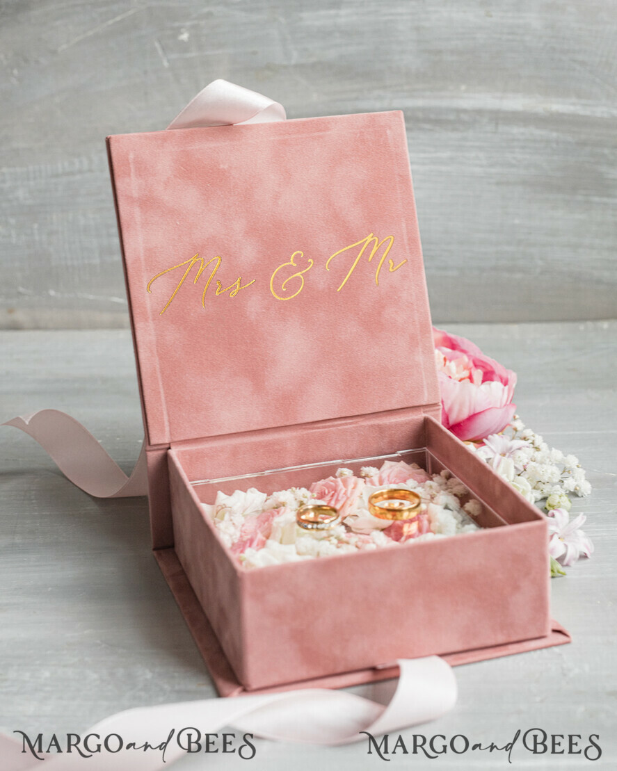 RING BEARER BOXES & PILLOWS Velvet ring box for wedding ceremony Luxury Velvet Wedding rings Box, Glamour blush pink and gold Wedding rings Box,Elegant Wedding Box velvet blusch Pink,  Handmade Wedding rings Box