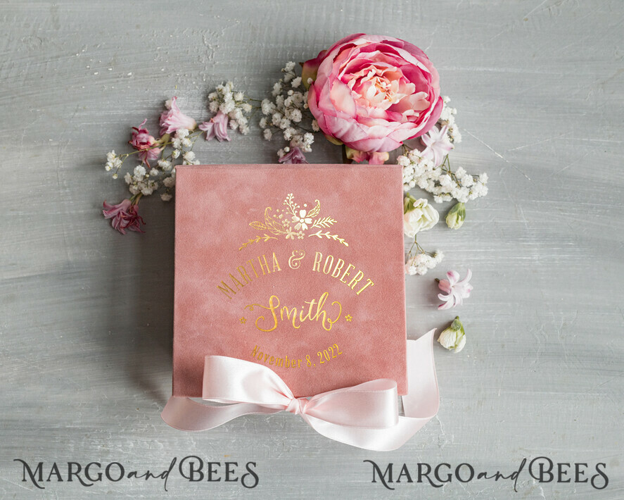 RING BEARER BOXES & PILLOWS Velvet ring box for wedding ceremony Luxury Velvet Wedding rings Box, Glamour blush pink and gold Wedding rings Box,Elegant Wedding Box velvet blusch Pink,  Handmade Wedding rings Box