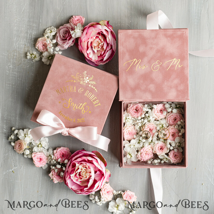RING BEARER BOXES & PILLOWS Velvet ring box for wedding ceremony Luxury Velvet Wedding rings Box, Glamour blush pink and gold Wedding rings Box,Elegant Wedding Box velvet blusch Pink,  Handmade Wedding rings Box