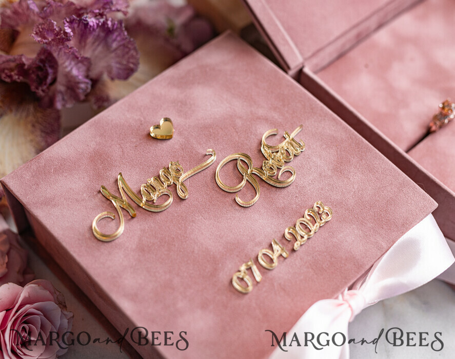 RINGTRÄGERBOXEN & KISSEN Samtkästchen für den Trauungszeremonie Ringbox für die Hochzeitszeremonie 3 Ringe, Blush Pink Goldener Samt Hochzeitsringbox für die Zeremonie, Glamour Hochzeitsringboxen für ihn und sie, Luxus Samt Ringbox doppelt, benutzerdefinierte Farben.