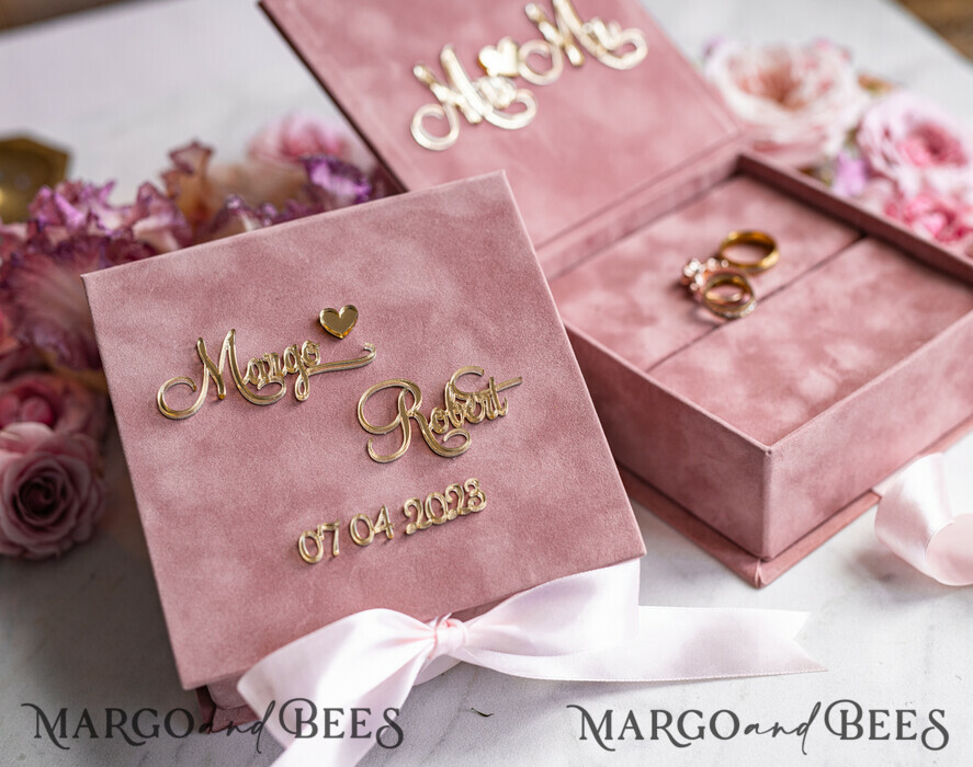 RINGTRÄGERBOXEN & KISSEN Samtkästchen für den Trauungszeremonie Ringbox für die Hochzeitszeremonie 3 Ringe, Blush Pink Goldener Samt Hochzeitsringbox für die Zeremonie, Glamour Hochzeitsringboxen für ihn und sie, Luxus Samt Ringbox doppelt, benutzerdefinierte Farben.