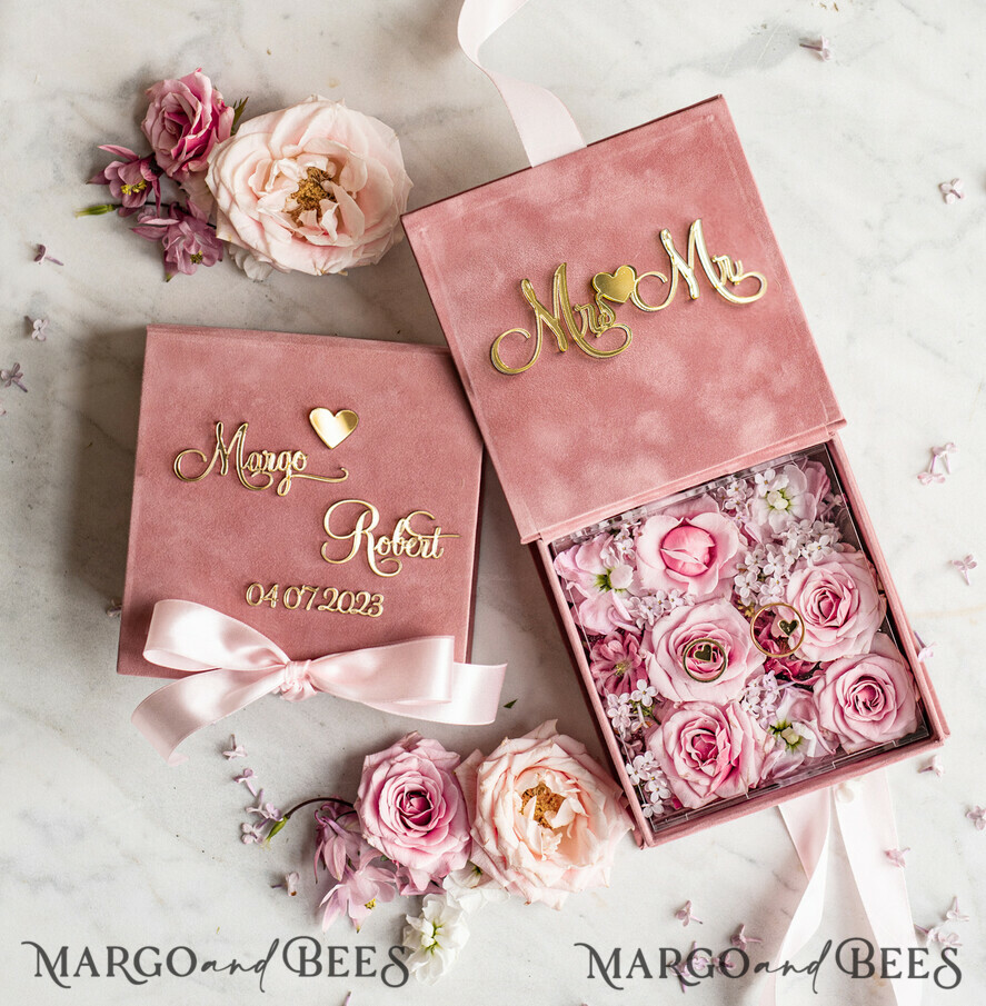 RING BEARER BOXES & PILLOWS Velvet ring box for wedding ceremony Ring Box for Wedding Ceremony 3 rings, Blush Pink Golden velvet Wedding Ring Box for ceremony, Boho Glam Wedding Ring Boxes his hers, Luxury Velvet Ring box double Custom Colors